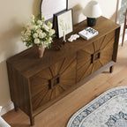 Large Buffet Sideboard Cabinet with Storage,60" Modern Cedenzas Buffet Table American Farmhouse Charm Cabinet with 4 Symmetrical Sunburst Doors for Living Room Hallway, Antique Brown