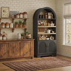 Bestier 71" Tall Arched Kitchen Pantry, Arched Cabinet with Doors, Modern Farmhouse Wood Kitchen Storage Cabinets with 3-Tier Adjustable Shelves, Cupboard for Living Room, Dining Room, Kitchen, Black