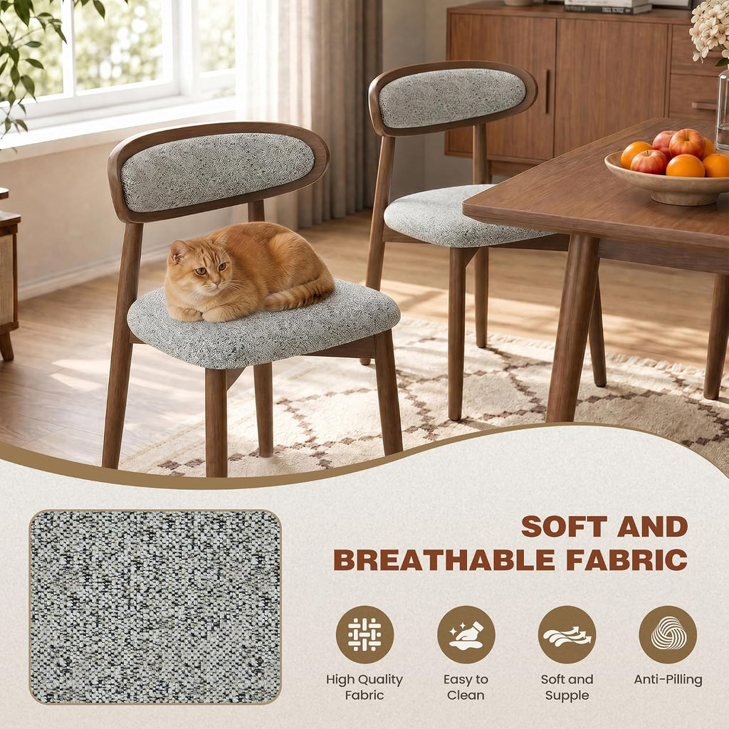 Dining Chairs Set of 4, Upholstered Farmhouse Dining Room Chairs with Soild Wood Legs, Modern Fabric Kitchen Chairs with Ergonomic Curved Backrest, Gray