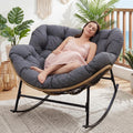 FINCATI Indoor Outdoor Papasan Rocking Chair, Large Rocking Lounge Chair