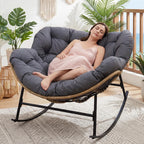 FINCATI Indoor Outdoor Papasan Rocking Chair, Large Rocking Lounge Chair