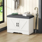 Shoe Bench 28" Wide, Entryway Bench with Padded Seat Cushion, Spacious Shoe Storage Benches with 2 Doors & Adjustable Shelf for Entryway, Bedroom, Living Room, White