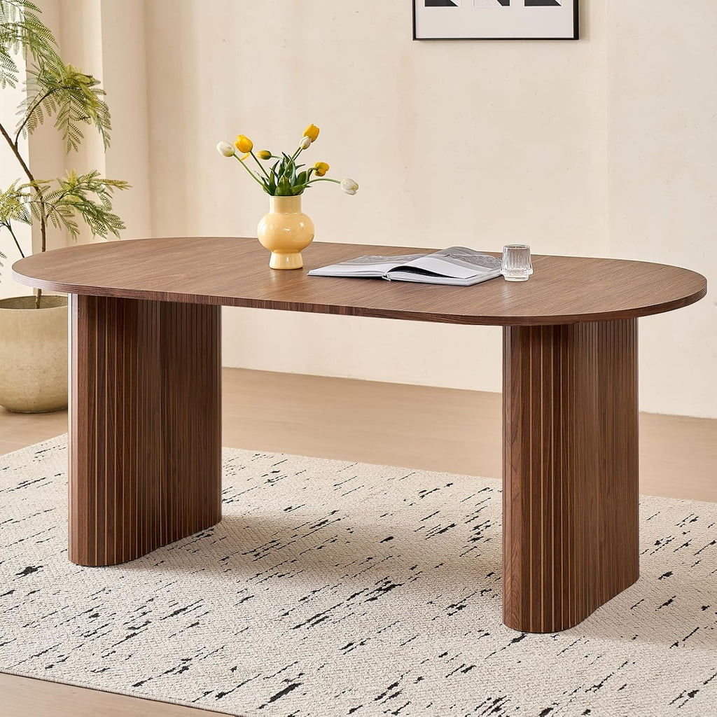 70.8" Oval Table for 4 6 Person, Modern Farmhouse Kitchen Dinner Table for Living Receiption Room, Brown