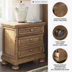 Signature Design by Ashley 2-Drawer Wood Nightstand, Chestnut Brown | Poplar solids, Pine veneer and MDF substrate, 30 in height, English dovetail construction, Hidden tray, Glarrison Series