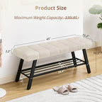 LUE BONA 45" Entryway Bench with Storage Shelf, End of Bed Bench with Tufted Linen Fabric Seat, Bedroom Bench with Metal Frame, 330 LBS Capacity for Entryway, Living Room, Hallway, Linen Color
