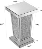 Silver Mirrored End Table with Crystal, Modern Side Accent Table, Square Small Coffee Table for Living Room, Bedroom,Office, Hallway, Entryway