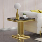 SSLine Square Faux Marble End Table for Living Room Mid-Century Black Marble Side Table with Mirrored Gold Column Frame Luxury End Table with Stainless Steel Pedestal Base