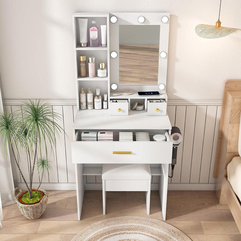 Vanity Table Set Adjustable White Modern Contemporary for Bedroom Furniture