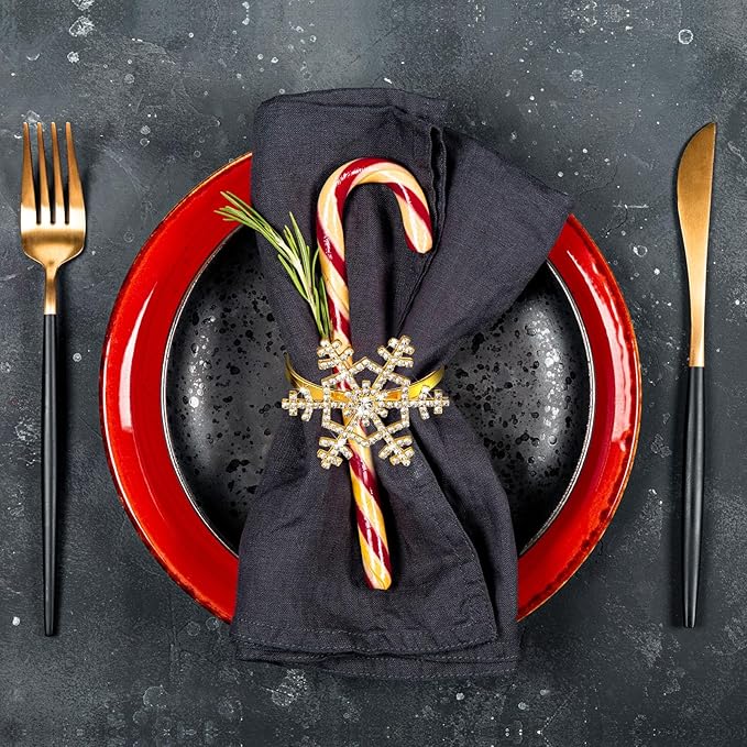 Patelai 100 Pieces Snowflake Napkin Rings Thanksgiving Christmas Napkin Holders Exquisite Household Rhinestone Napkin Rings Set for Christmas Wedding Dinner Party Table Decoration (Gold)