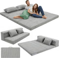 Tri-Fold Futon Mattress, Foldable Japanese Floor Sleep Mattress, High-Density Foam Tatami Bed Mat with Corduroy Cover, Floor Bed Mat for Couples, Guest Use (Charcoal Gray,Queen)