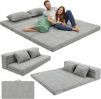 Tri-Fold Futon Mattress, Foldable Japanese Floor Sleep Mattress, High-Density Foam Tatami Bed Mat with Corduroy Cover, Floor Bed Mat for Couples, Guest Use (Charcoal Gray,Queen)