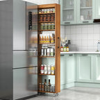 KEIKI 7 Tier Pull-Out Kitchen Pantry Storage Cabinet, Multi-Tier Single-Sided Open Shelf, Spice Rack Next to Fridge, Wood Hutch Food Pantries Cupboard for Coffee Bar, Dining Room, Narrow Spaces