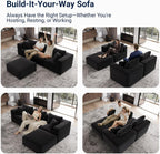 Avenco 106-inch L-Shaped Modular Sectional Sofa Couch with Ottoman | Individually Wrapped Coil Support & Corduroy Fabric, Zero Assembly 4-piece Set for Living Room, Black