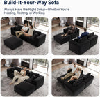 Avenco 141” 6-Seat Modular Sectional Sofa Couch, Individually Wrapped Coil Support & Corduroy Fabric, Zero Assembly 6-Piece Set for Large Living Room, Black
