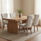 Beige Linen Dining Chairs Set of 4, Fabric Upholstered Kitchen & Dining Room Chair, Tufted Mid Century Modern Dinning Room Chairs, High Back, Wood Legs, Sillas de Comedor