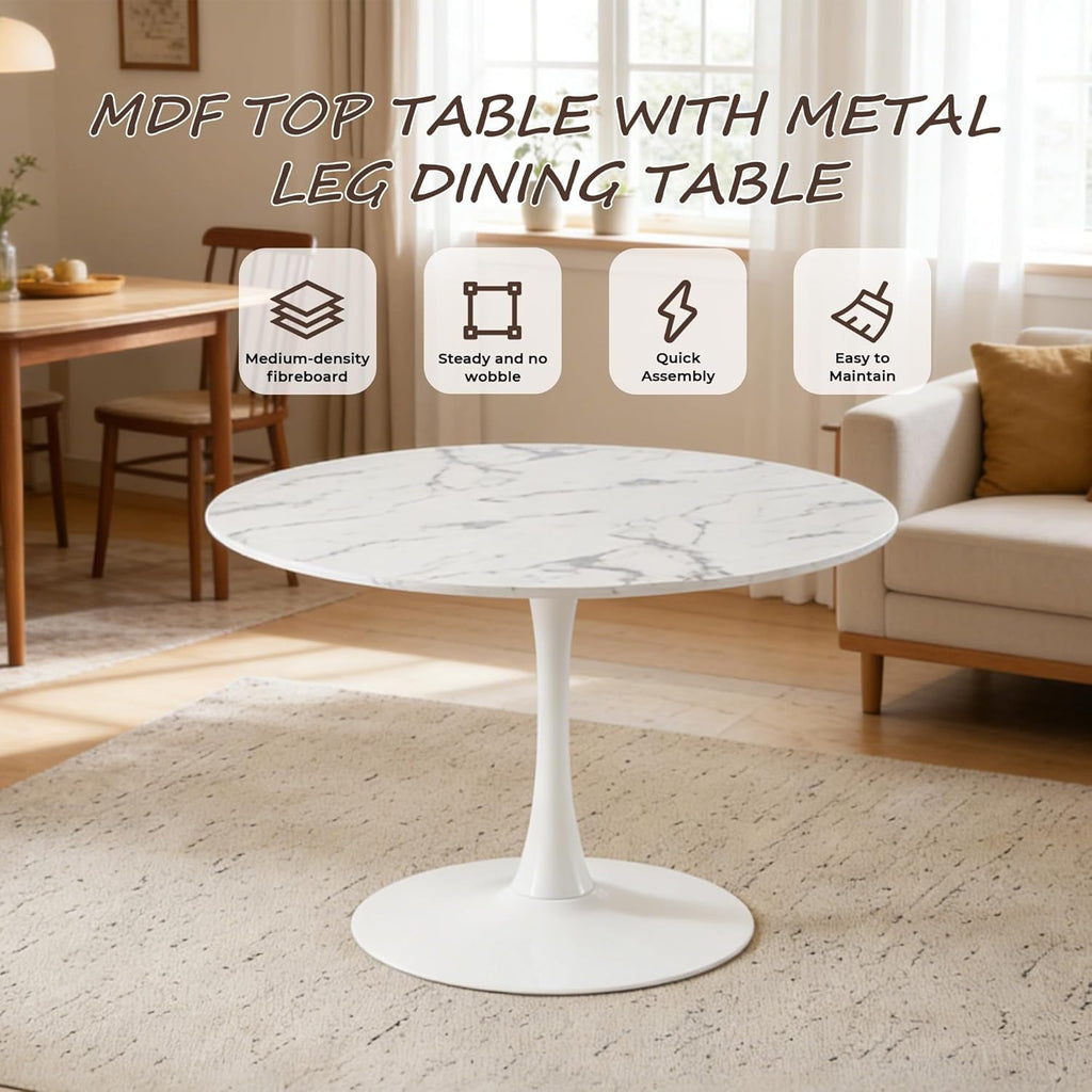 Mid-Century Round Tulip Table, 42" Tulip Dining Table with Sturdy Pedestal Base, Ideal for Kitchen, Small Spaces, Office and Cafe