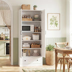 Giantex 72" Tall Kitchen Pantry Cabinet, Farmhouse Wooden Cupboard w/ 2 Doors, Drawer & Adjustable Shelves, Freestanding Versatile Storage Cabinet for Dining Room Living Room Bathroom (White)