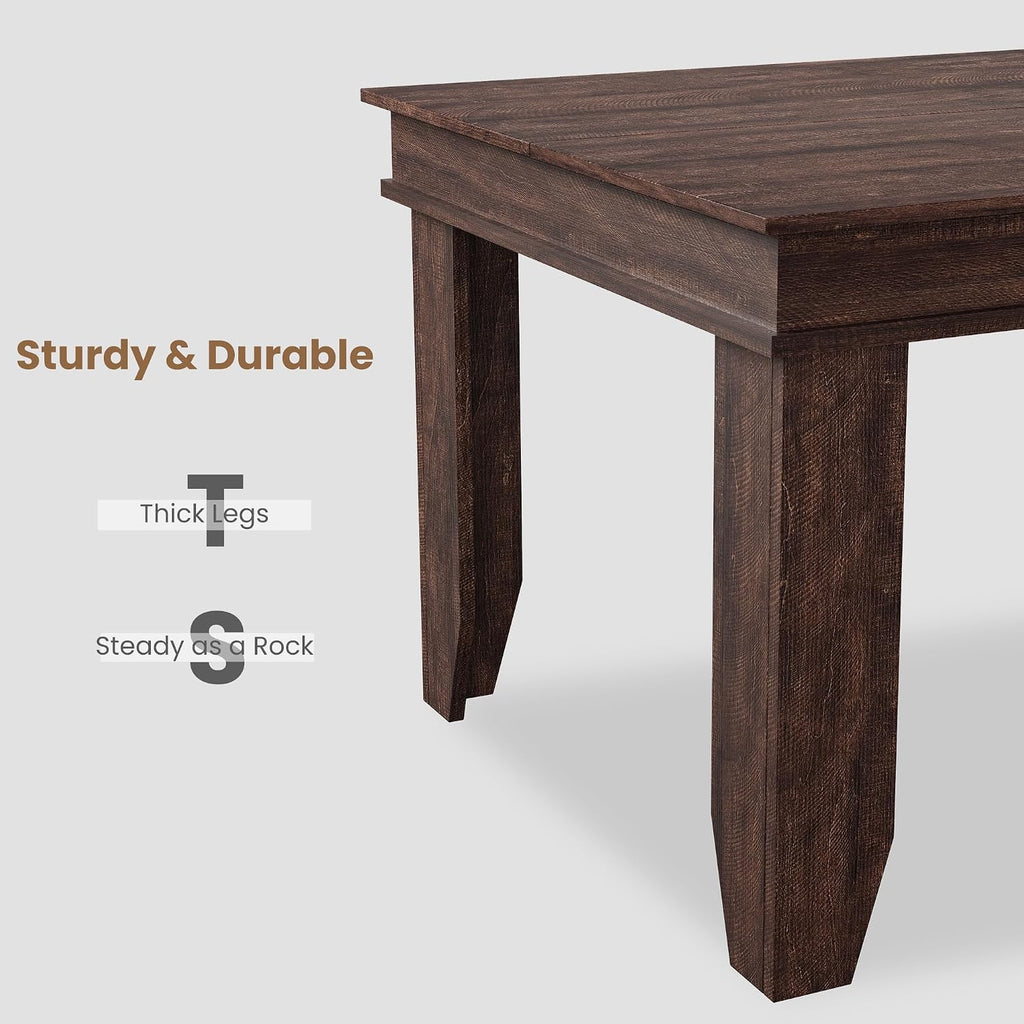 GarveeHome Farmhouse Dining Table for 6-8 People, 71 in Long Kitchen Tables with Wooden Sturdy Frame, 6 ft Large Rectangular Dinner Table for Dining Room, Kitchen, Dark Walnut, 71" Non-extendable