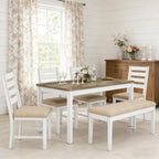 ROCSUMOO Farmhouse Dining Table Set with 4 Chairs and 1 Bench, 59" White Kitchen Table Set, Rectangular Dinner Room Table & Chairs Set Wood (4 Chairs & 1 Bench)