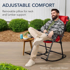 Best Choice Products Outdoor Zero Gravity Rocking Chair, Folding Reclining Patio Lounge Chair with Adjustable Pillow for Lawn, Beach, Camping - Burgundy