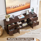 SAVOR LIFE Farmhouse TV Stand and Coffee Table Set 4 Piece, Walnut | Living Room Table Set with Drawer & Open Shelving & Thick Tabletop & Square Wooden Legs