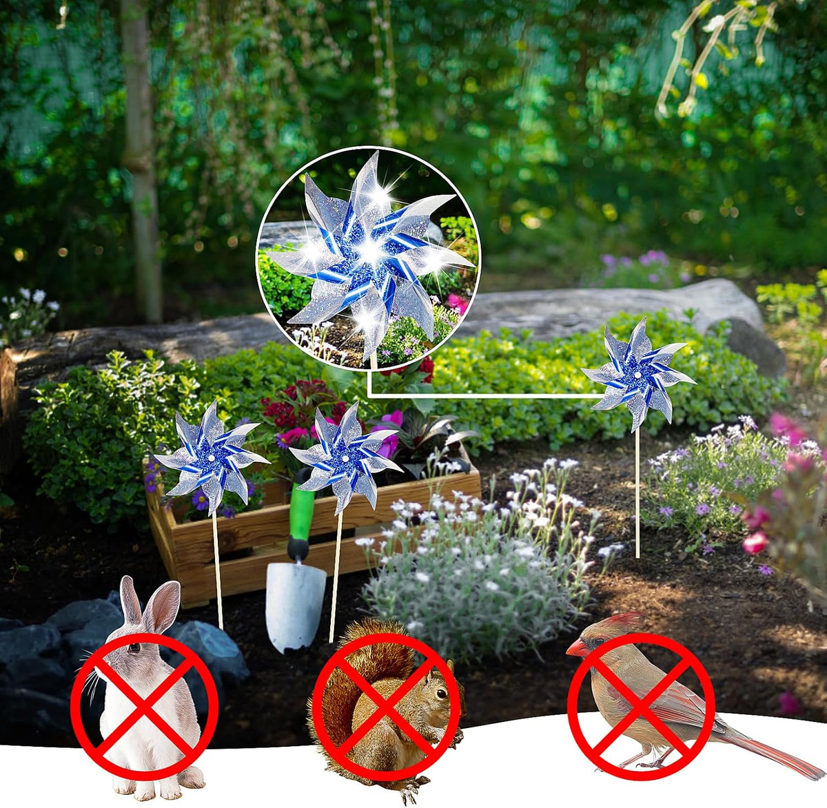 10 Pack Reflective Pinwheels for Yard and Garden, Wind Spinners Outdoor Bird Scare Devices, Sparkly Windmills for Garden Decor Scare Birds Away Garden Wind Spinners for Outside Patio Garden
