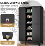 GAIOUS 75.2" Tall Storage Cabinet,Metal Pantry Storage Cabinets with 2 Door | and 5 Adjustable Shelves, Black Kitchen Food Cabinet, Metal Utility Cabinets for Kitchen, Dinning Room, Laundry Room