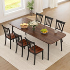 POWERSTONE Dining Chairs Set of 6, Rubberwood Kitchen Chairs, Black | Farmhouse Dining Chairs with W-Shaped Seat & Spindle High Back for Dining Room, Cafe, Canteen