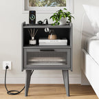 MMEOLUOOK Nightstand with Charging Station, Bedside Tables Set of 2, End Table Side Table with 2 Tiers Storage Space, for Bedroom, Living Room, Grey MLBZ07ZEV-2