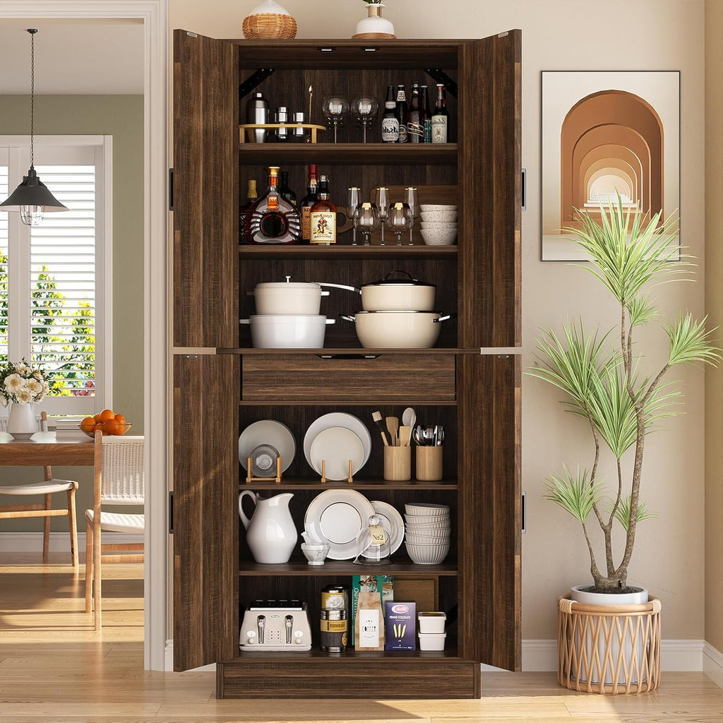Unikito 71" Tall Farmhouse Kitchen Pantry Storage Cabinet with Barn Doors | Storage Drawer, Adjustable Shelves, Wooden Storage Cupboard, Versatile for Kitchen, Dining Room, Bathroom, Utility Room