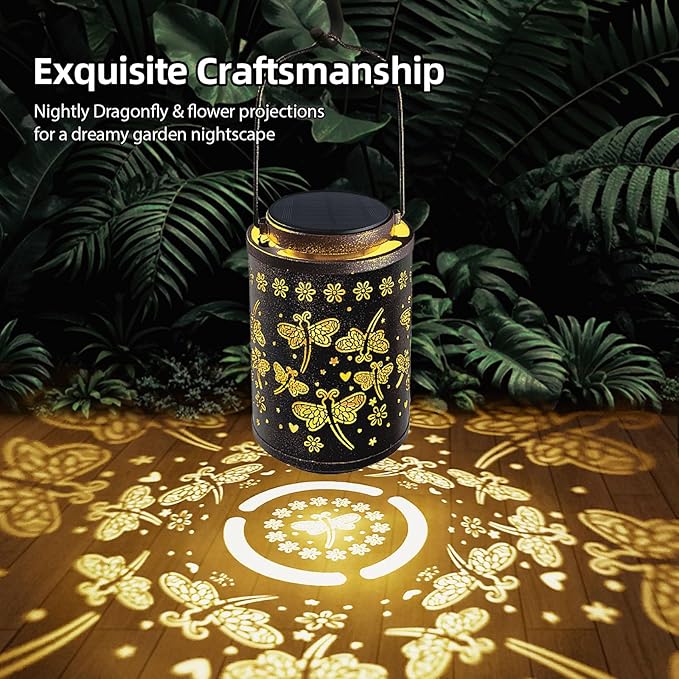 2025 Upgraded Dragonfly Solar Lanterns Outdoor Waterproof Hanging Lights, Hollowed-Out Metal Solar Lantern for Garden, Patio, Porch, Yard Decorations & Gifts for Women, Mom, Grandma