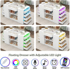 Gyfimoie Closet Island with Drawers, Armoire Wardrobe Closet with LED Lights White Dresser Walk-in Closets with Glass Top for Bedroom & Cloakroom