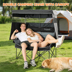 Double Camping Chair with Canopy Heavy Duty 2 Person Folding Loveseat Beach Chair with Shade High Back Oversized Outdoor Camping Couch with Cup Holders & Wine Racks for Lawn, Fishing, Sports