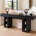 79" Entryway Console Table with Outlets & Storage-Black | 5.9" Thick Top,Zero Wobble,Behind Large Couch,Extra Long,Anti-Tip,Modern Farmhouse,Dense MDF,Living Room,Hallway,300lbs Load