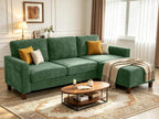 L Shaped Sectional Couch for Living Room, Modular Small Sofa with Ottoman | 96 Inch, 3 Deep Seats, Green, Chenille, Easy Tool-Free Assembly, Modern Compact Sofa Set for Apartment, Office, Small Space