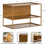 Kate and Laurel Nomi Modern Metal Floating Side Table with Storage, 18 x 10 x 12, Gold, Contemporary Tiered Floating End Table for Use as Wall Shelf for Small Spaces