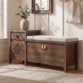 Entryway Bench with Storage, 3 in 1 Storage Bench with 1 Drawer and 2 Cubbies, 44" Rustic Wooden Seat with Cushion for Living Room, Bedroom, Entry Hall (Walnut)
