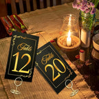 Wedding Table Numbers 1-30 with Head Table Card, Black & Gold Cards and Holders, 1 Set of 31 for Wedding Reception