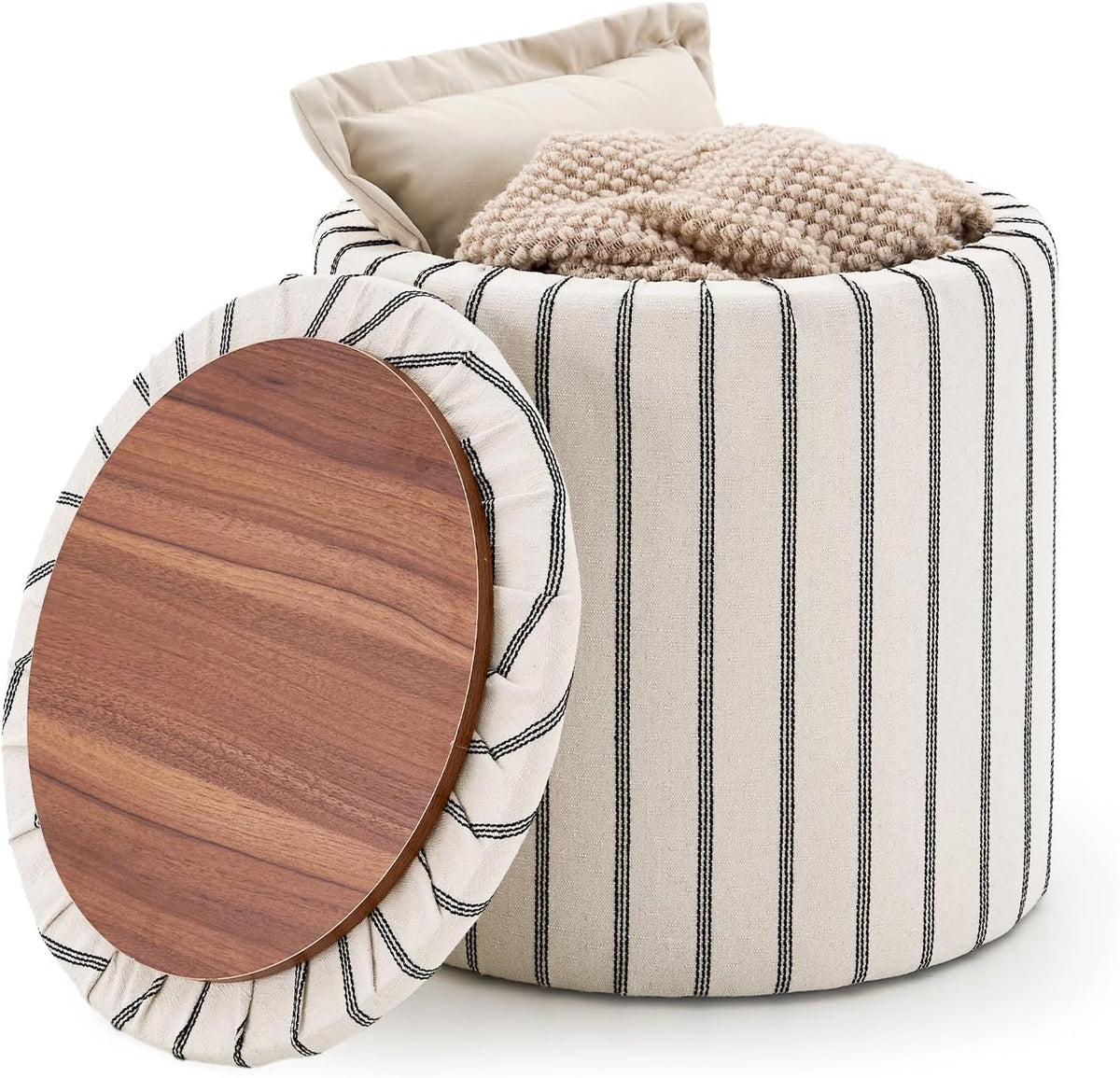 Wimarsbon 18inch Storage Ottoman with Detachable Tray, Mid Century Large Capacity Oversized Ottomans, Multifunctional Small Center End Tables, Suitable for Modern Home Styles (Round)