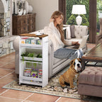TEAMIX Slim Rolling Storage Cart, Wood 4-Tier Narrow Kitchen/Laundry Cart | 7.9"W Thin Cabinet with Wheels and Handle, Use as Spice Rack Next to Fridge, Laundry Room Organization Between Washer & Dryer