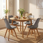 Dining Chairs Set of 4, PU Leather Kitchen Chairs,Wood Legs (Gray, 4 PC) | Mid-Century Modern, Upholstered Dining Room Chairs ,Padded Seat,Tulip Chair,Cushion, for Living room, Bedroom ,Dining Room