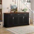 KEIKI 63" Fluted Sideboard Buffet Cabinet with Storage – 4 Doors, 3 Drawers, Adjustable Shelves, Kitchen Buffet, Cabinet for Dishes, Kitchen Console Cabinet, Black