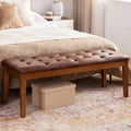 Ottoman Bench Oversized Entryway Shoe Bench Seat Faux Leather Brown | Large Long Rectangle Dining Bench with Button-Tufted Padded Upholstered Seat & Wood Legs for Living Room Bedroom End of Bed