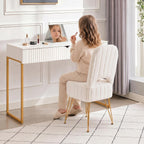 Garvee Vanity Stool Chair with Backrest & Storage,Faux Fur,White,Small | Hidden Storage Compartment, 280 Lbs Capacity, Soft Square Ottoman, Modern Style for Bedroom or Living Room