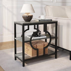 End Table, Narrow Side Table with 3-Tier Storage Shelves, Wood Sofa Side Table with Geometric Metal Frame for Living Room, Industrial Bedside Nightstand for Bedroom (1, Gray)