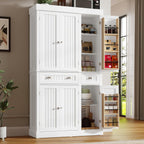 71" Tall Kitchen Cabinet Pantry Storage,Modern Kitchen Hutch Cabinet with Doors and Adjustable Shelves,Large Freestanding Food Pantry with 2 Drawer for Dining Room, Living Room, Hallway,White