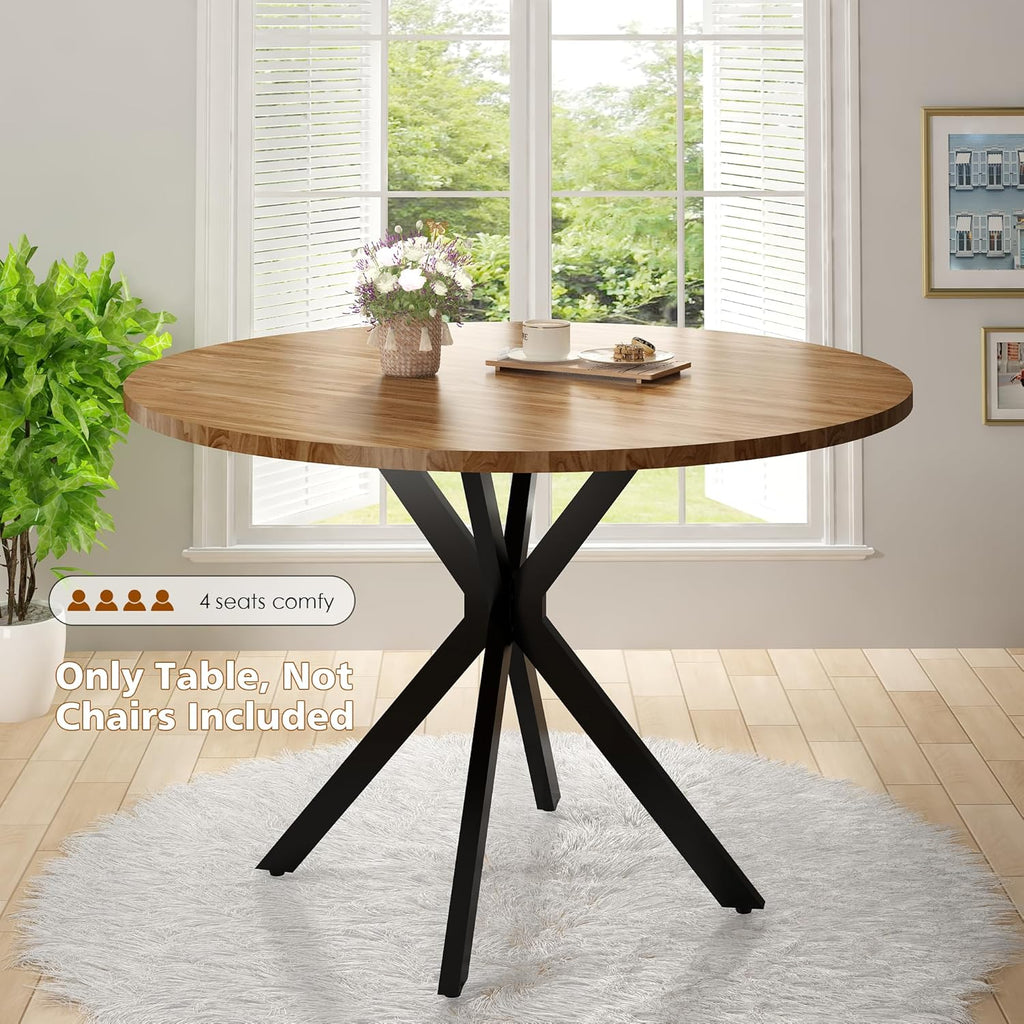 DKLGG Walnut Round Dining Table, Mid-Century Modern Round Dining Table for 4-6 Person, 39" Coffee Table with Metal Black Legs for Cafe/Bar Kitchen Dining Office, Save Space (Only Table)