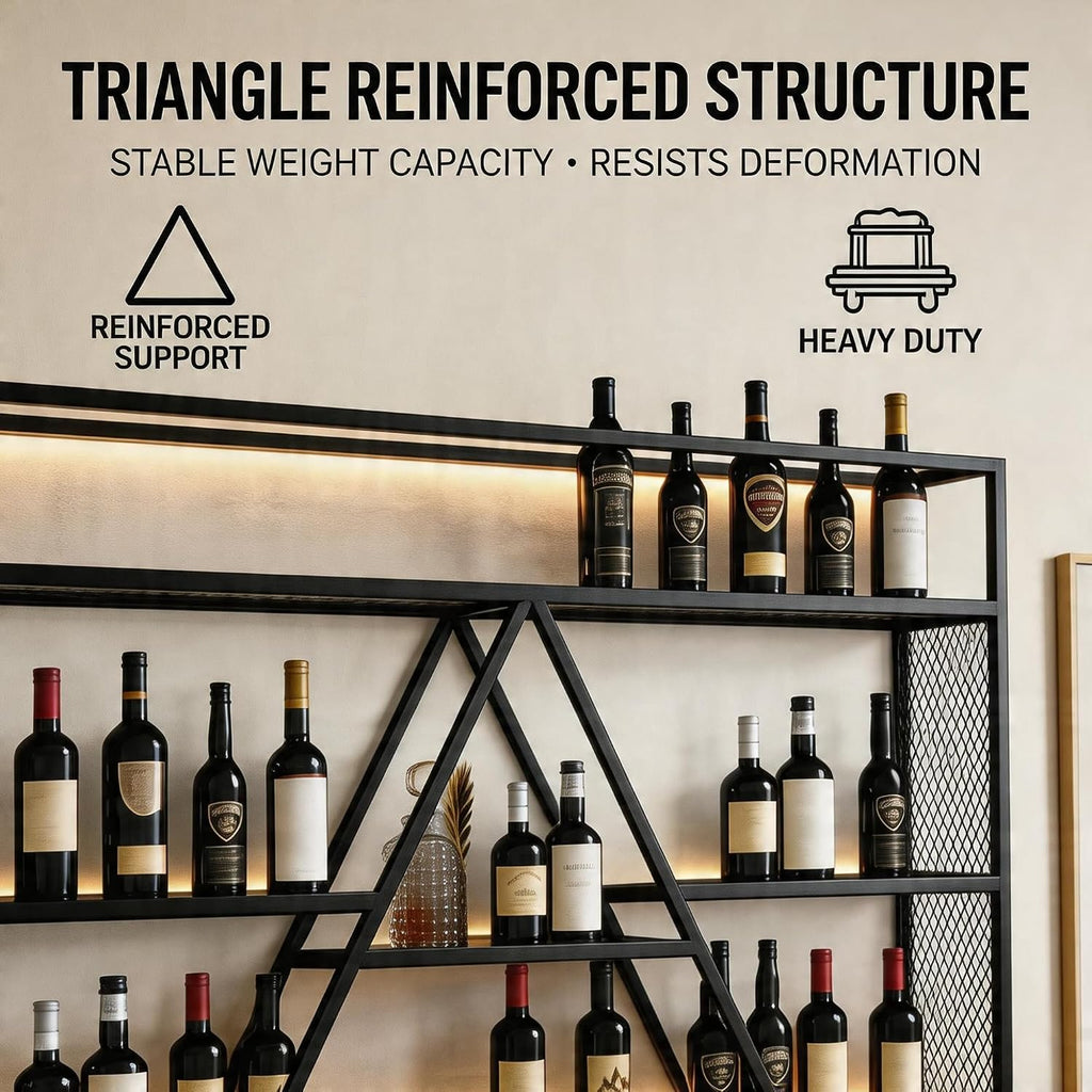 SEIFE Wall Mounted Bar Shelves with LED Lights, 3-Tier Industrial Metal Liquor Bottle Display Shelf with Wine Glass Rack, Floating Bar Cabinet for Home, Kitchen, Living Room(Gold,39.3in/100cm)
