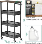 XYZLVSI Slim Rolling Storage Cart, 4 Tier Small Bathroom Cart Organizer | 9.1" W narrow storage cabinet with wooden top and metal handle, ideal for kitchen/dorm, between washer and dryer storage