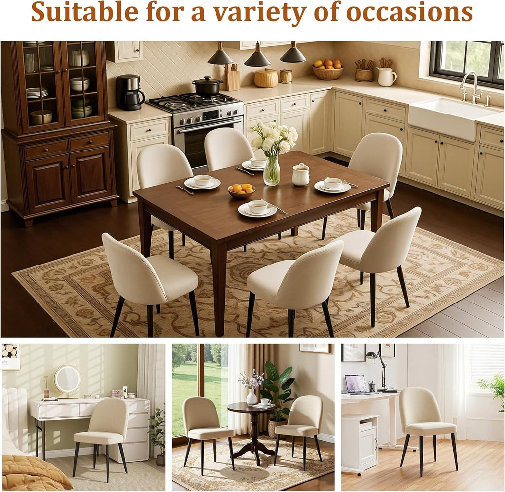 Upholstered Dining Chairs Set of 6, Comfortable Chenille Fabric Kitchen Chairs with High Back & Metal Legs, Modern Dinner Chair for Dining Room Restaurant Hotel Cafe, Beige